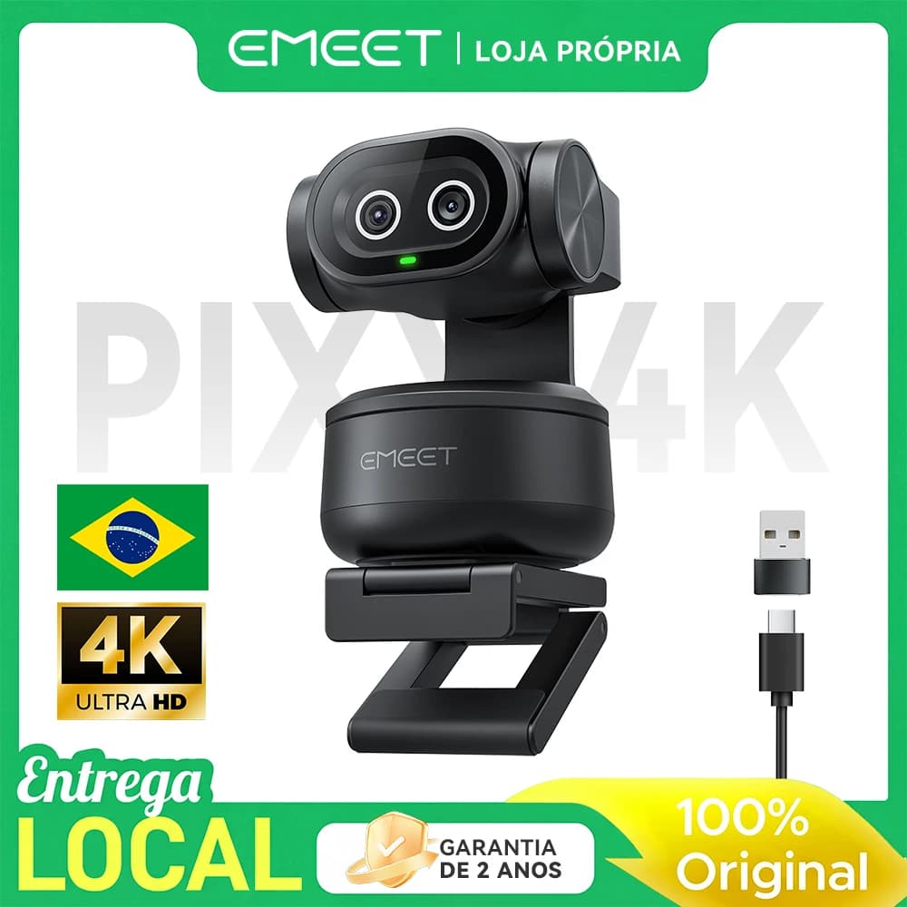 Webcam/Câmera para stream PTZ EMEET PIXY dupla AI Tracking 4K Controle de gestos