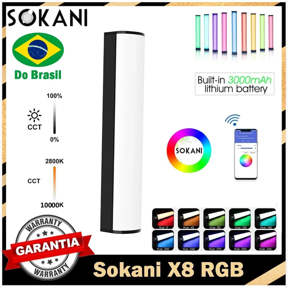 Sokani x8 bastão led Handheld Fotografia Luz, RGB Tube Stick, Vídeo Soft Light