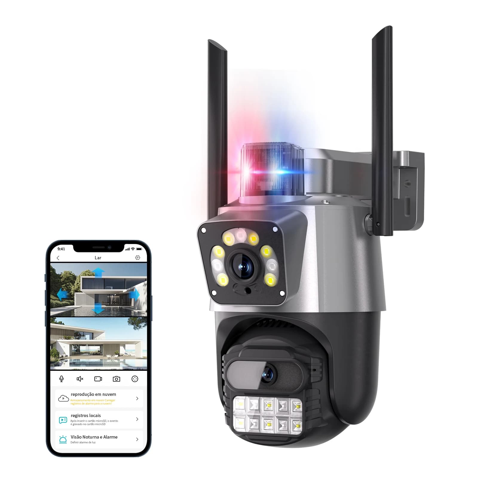 Câmera de Segurança Wi-Fi Dupla Lente WKJK-S11-SMT, 2+2MP, Plug BR, PAL