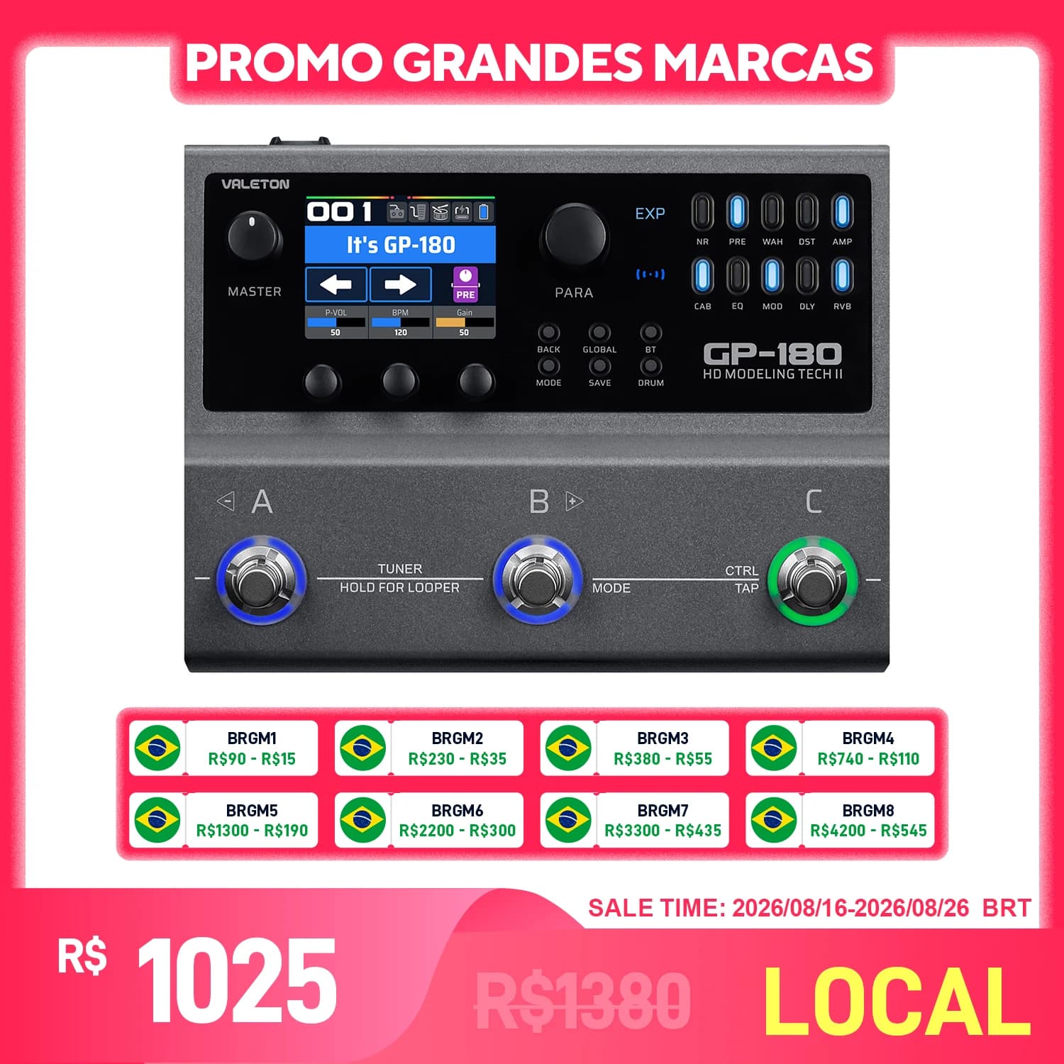 VALETON GP-180, Processador de Multi-Efeitos para Mesa, com Mais de 200 Efeitos
