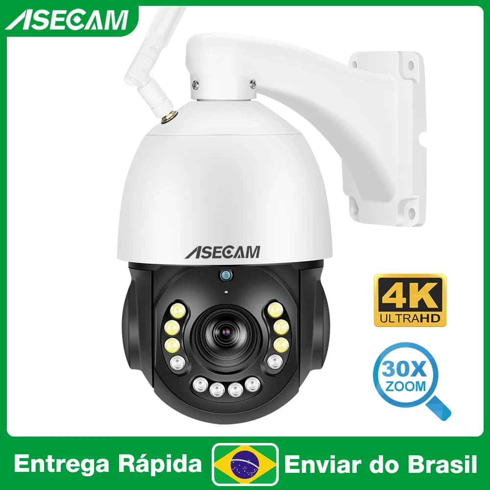 Câmera de Segurança IP PTZ ASECAM 8 MP 4K Wi-Fi PoE 30x