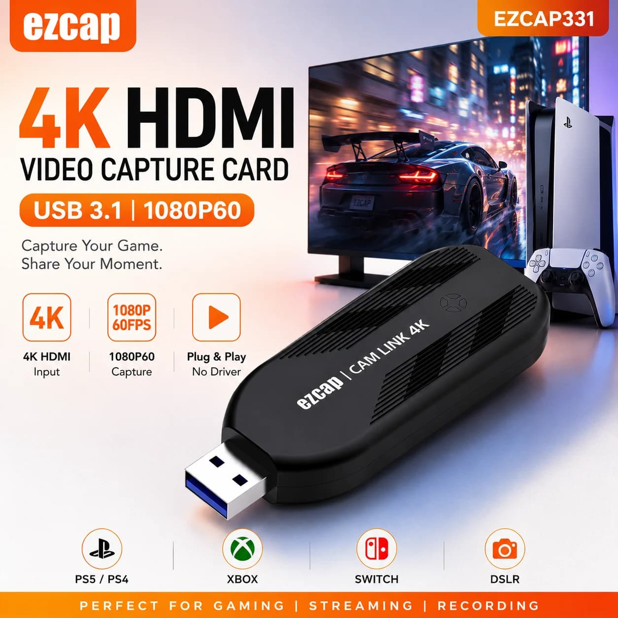 Placa de Captura de Vídeo ezcap CAM LINK 4K (ezcap331)