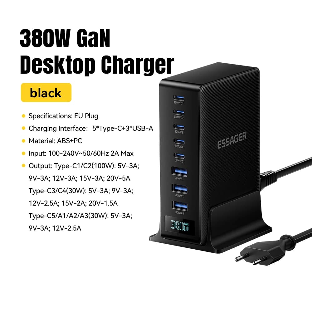 Carregador de mesa Essager NCC-888, plugue EU