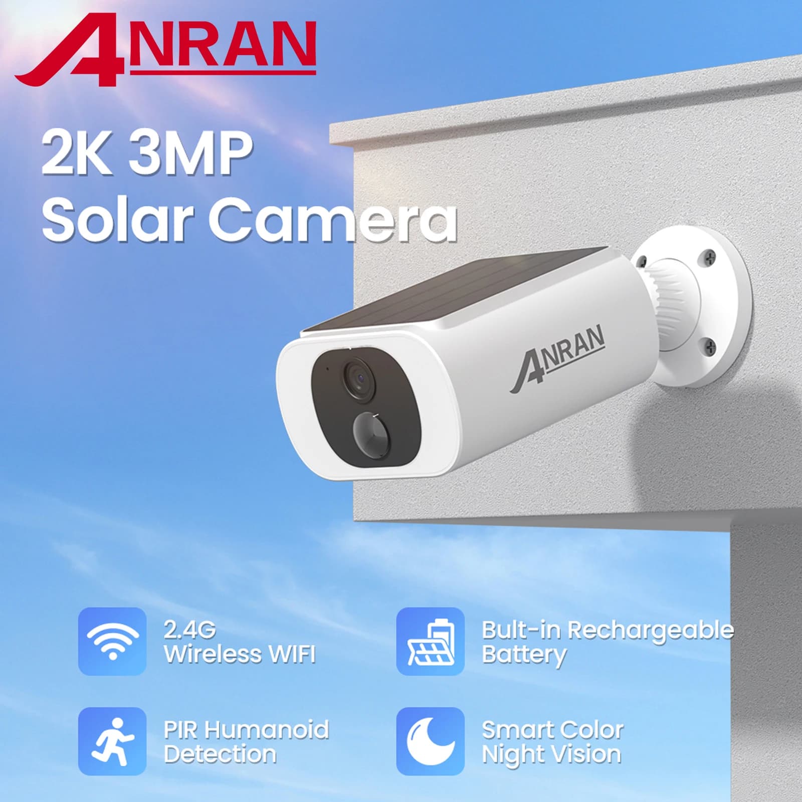 Câmera de segurança solar ANRAN C3 3MP
