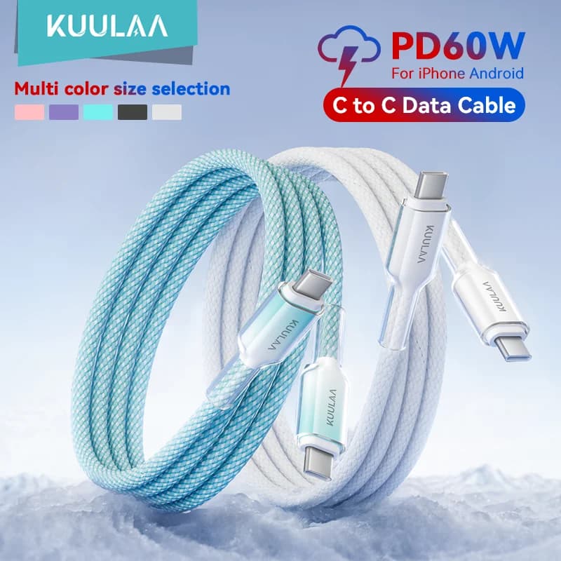 KUULAA Cabo USB C para Tipo Carregador Rápido PD 60W USBC para Tipo-C