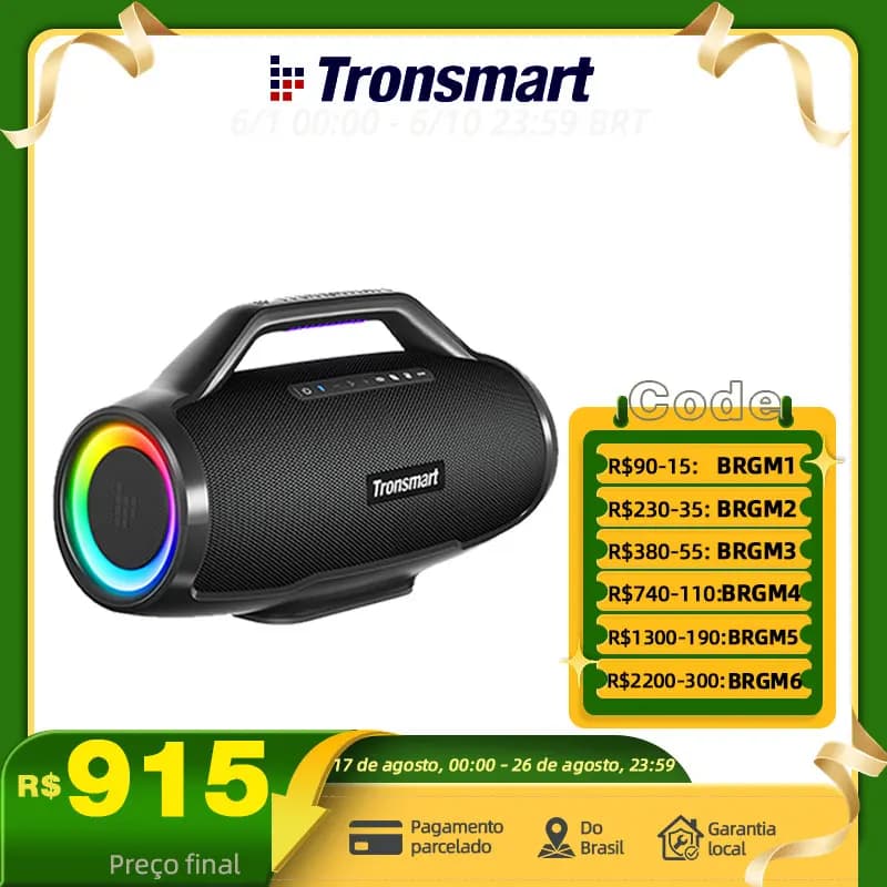 Caixa de som portátil com 130 W de potência