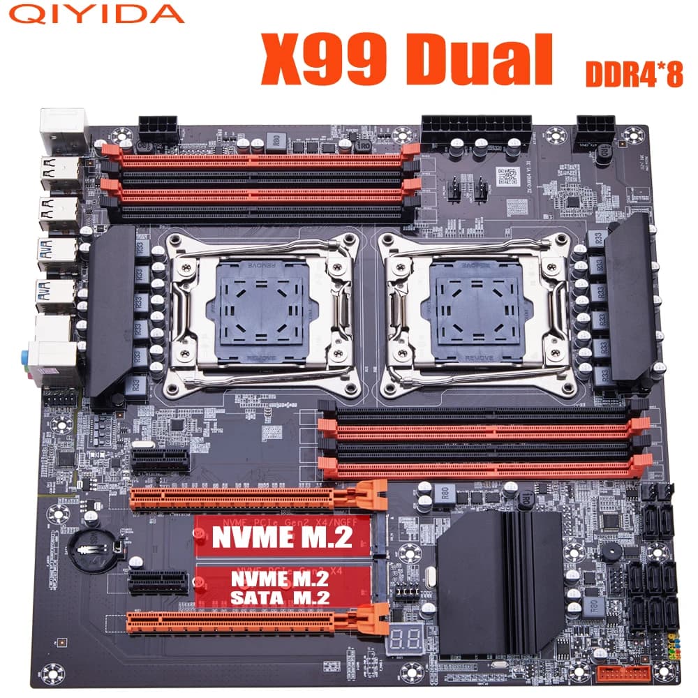 PLACA MÃE DUAL CPU X99 QIYIDA Chipset C612, 8x slot Ddr4.