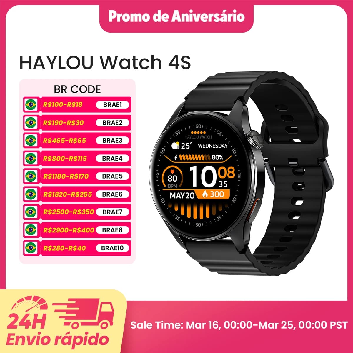 Smartwatch HAYLOU Watch 4S GPS (outras cores)