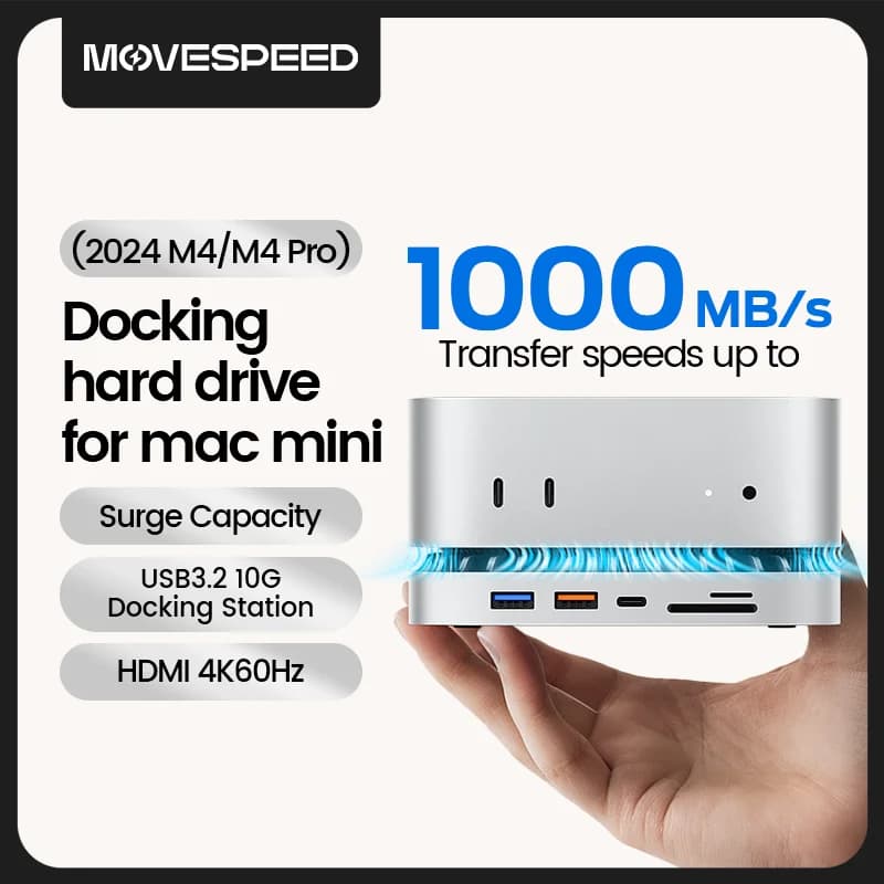 Hub USB-C MOVESPEED DK5A1 10 Gbps 10 em 1 para Mac Mini M4/M4 Pro com Gabinete para SSD