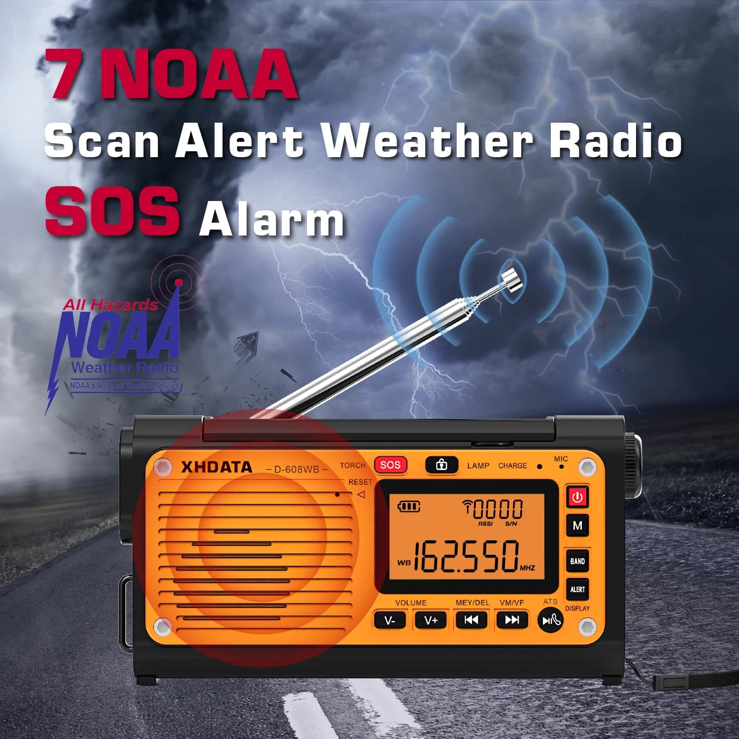 Rádio Portátil XHDATA D-608WB | Solar + Manivela, FM/SW/WB, NOAA, Bluetooth