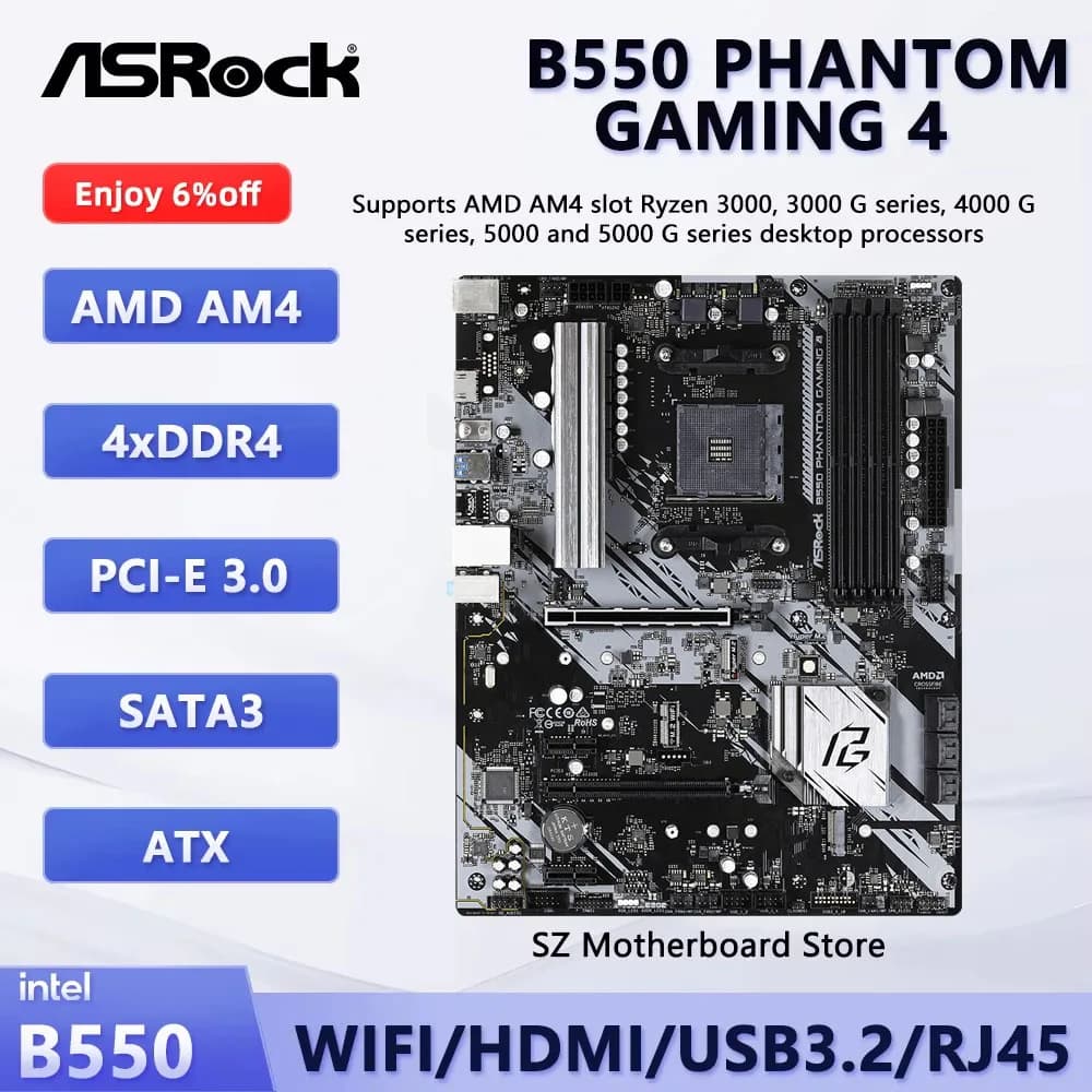 Placa-mãe ASROCK B550 PHANTOM GAMING 4 ATX DDR4 PCIe 4.0