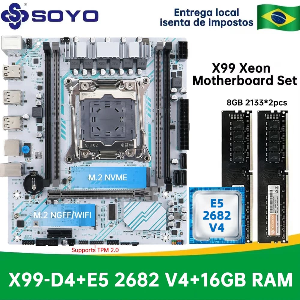 Kit Xeon E5-2682 v4 + Placa Mãe SOYO X99 D4 + 16GB DDR4 ECC