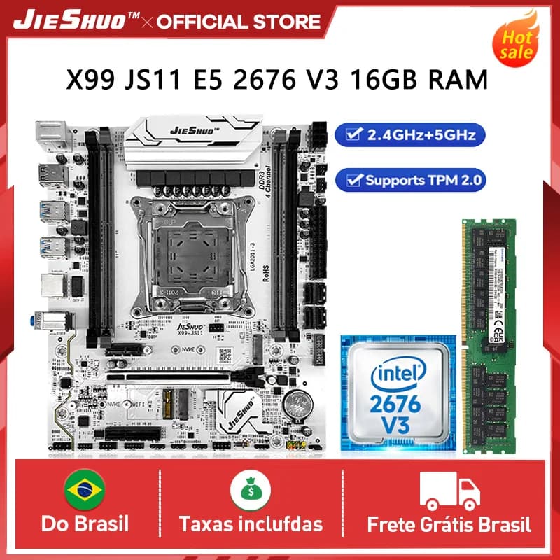 Kit Xeon E5-2676 v3 + Placa Mãe Jieshuo X99-JS11 D3 ARGB + 1x16GB DDR3