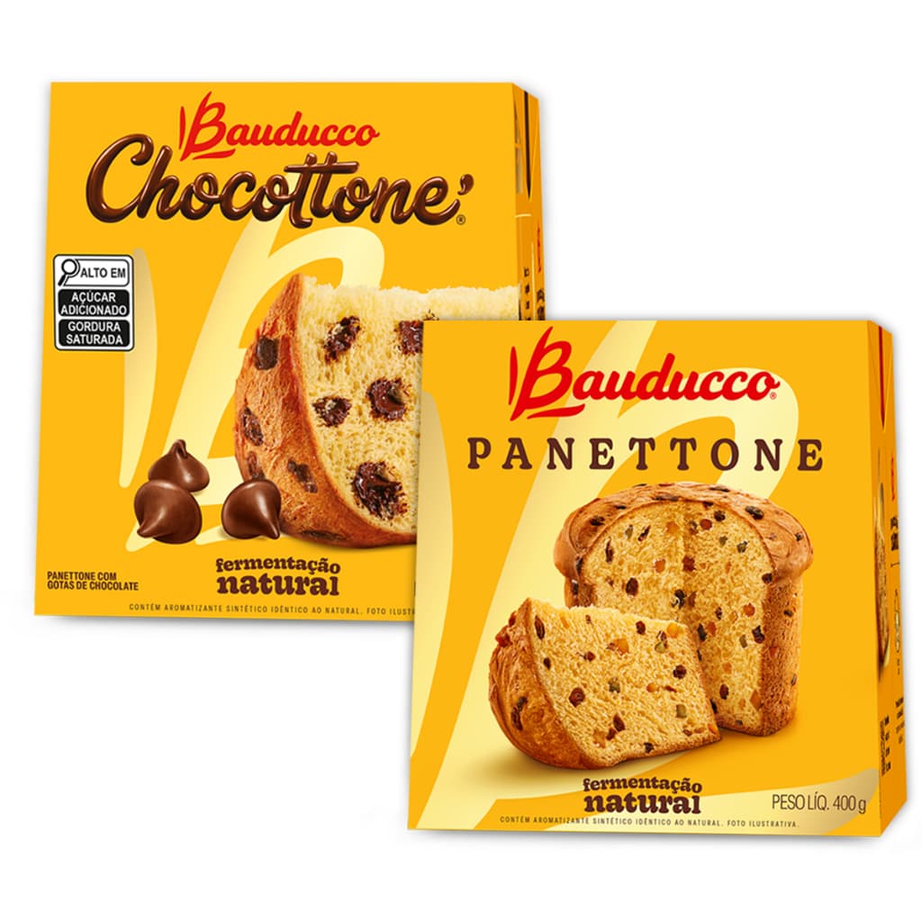 Kit 1 Panettone de Frutas Cristalizadas 400g + 1 Chocottone 400g Bauducco
