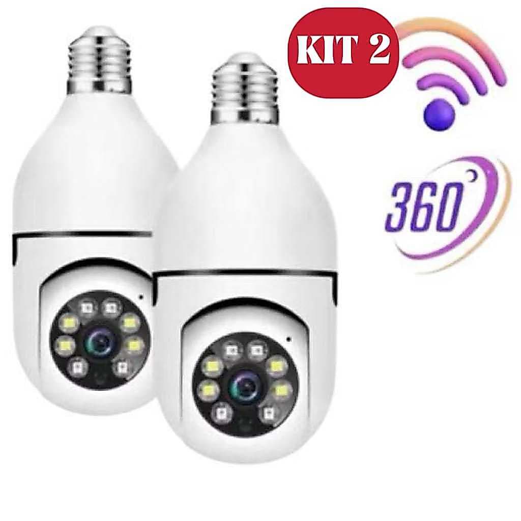 Kit 2 Câmeras de Segurança Tipo Lâmpada 360° com Infravermelho