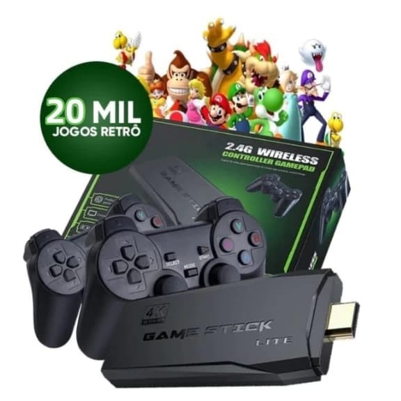 Console Game Stick Lite 4K 64GB com 20.000 jogos e 2 controles sem fio