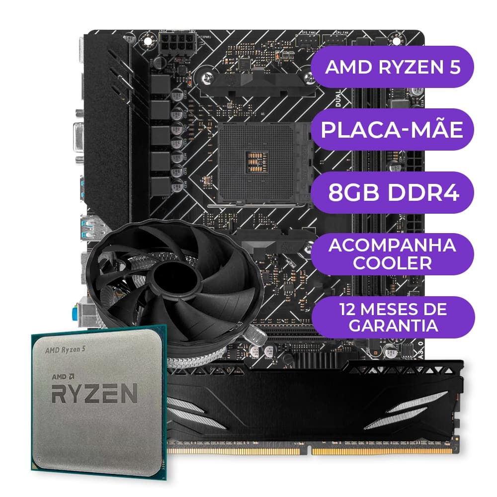 Kit AMD Ryzen 5 5600GT + Placa Mãe B450M + 16GB DDR4