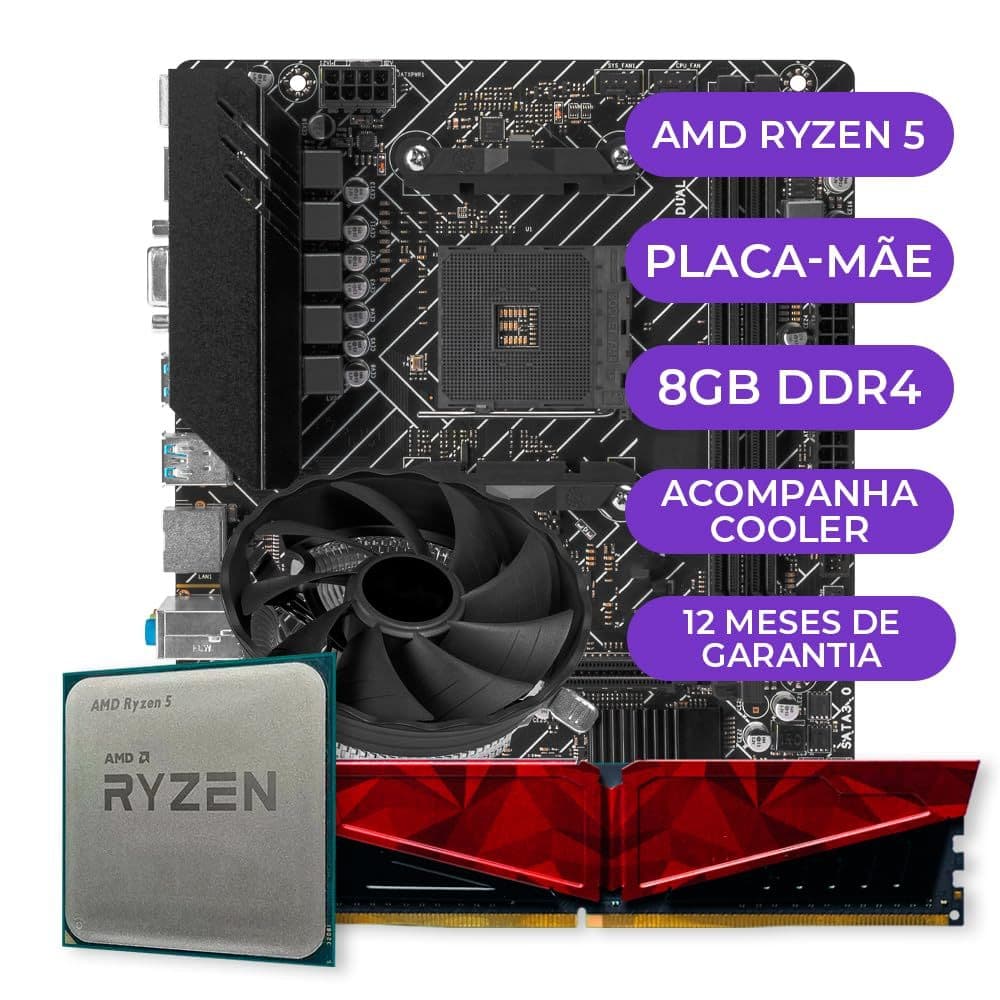 Kit Upgrade AMD Ryzen 5 3400G + Placa-Mãe B450M + 8GB DDR4