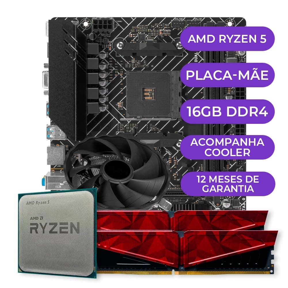 Kit Upgrade AMD Ryzen 5 3400G + Placa-Mãe + 16GB DDR4