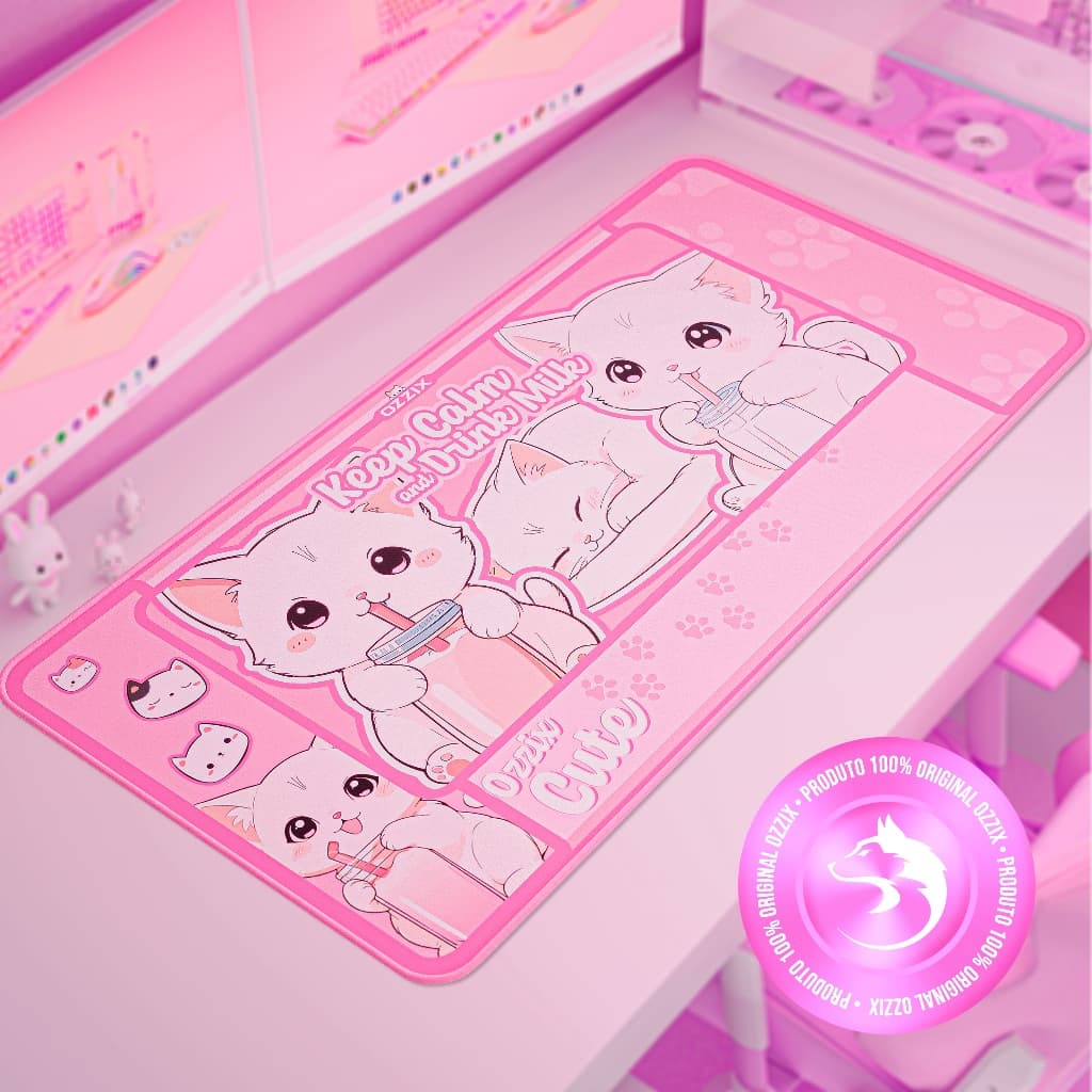 Mousepad Gamer Gatinhos 70x35 Rosa Fofinho Milktime Premium Estampa Alta