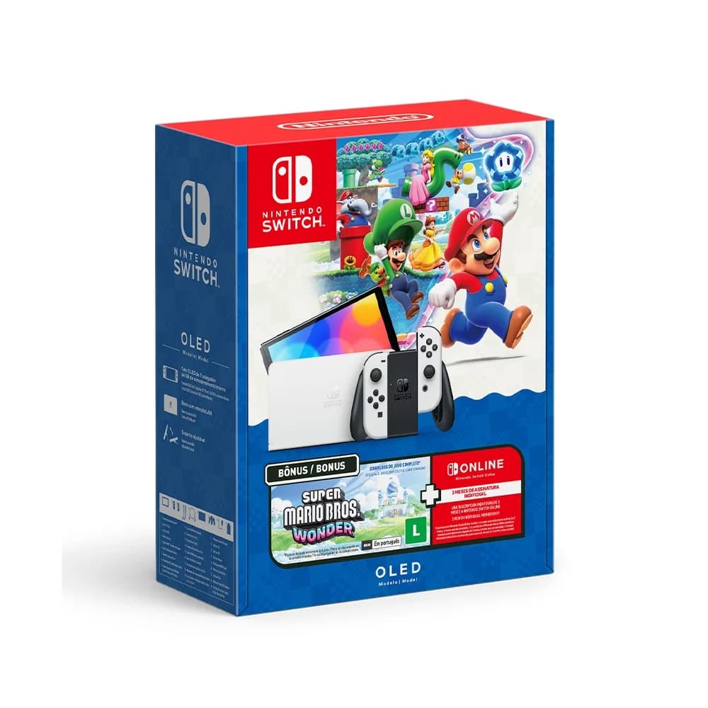 Console Nintendo Switch – Modelo OLED Branco + Super Mario Bros. Wonder + 3 meses Nintendo Switch Online