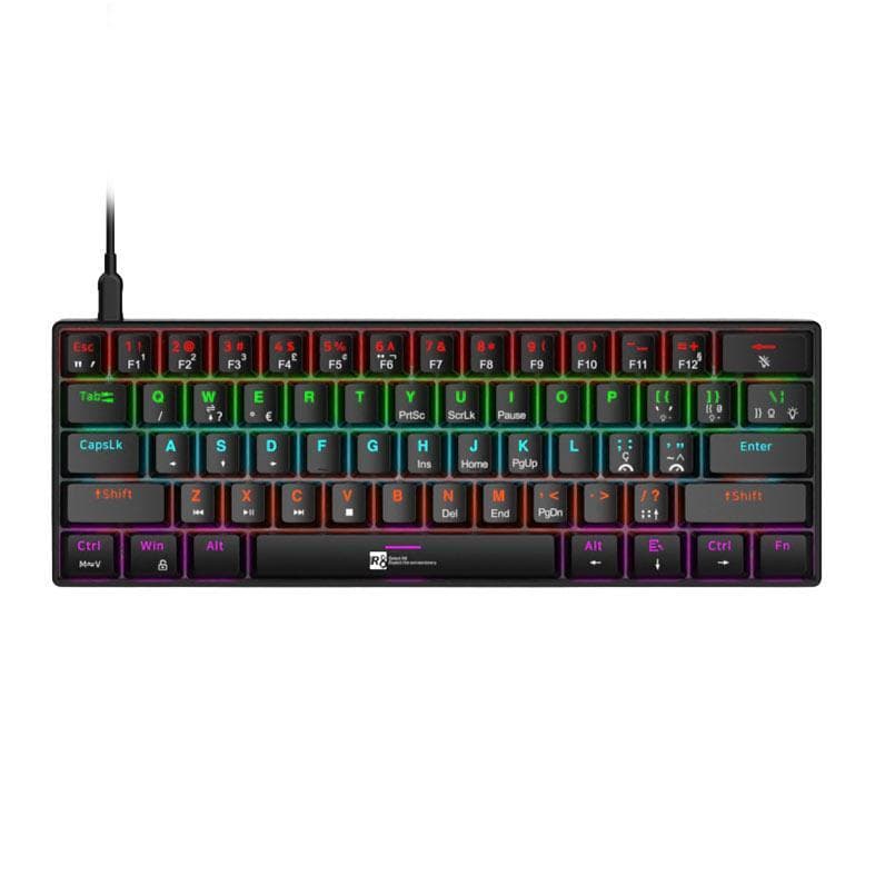 Teclado Mecânico R8 1037 60% ABNT2 Switch Azul Preto
