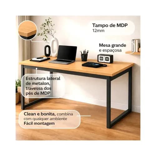 Mesa de Escritório Industrial AJL 150x60 cm Marrom-claro