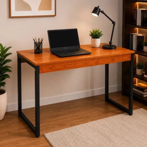 Escrivaninha Industrial 90 cm com Pés de Aço - Preto e Madeira