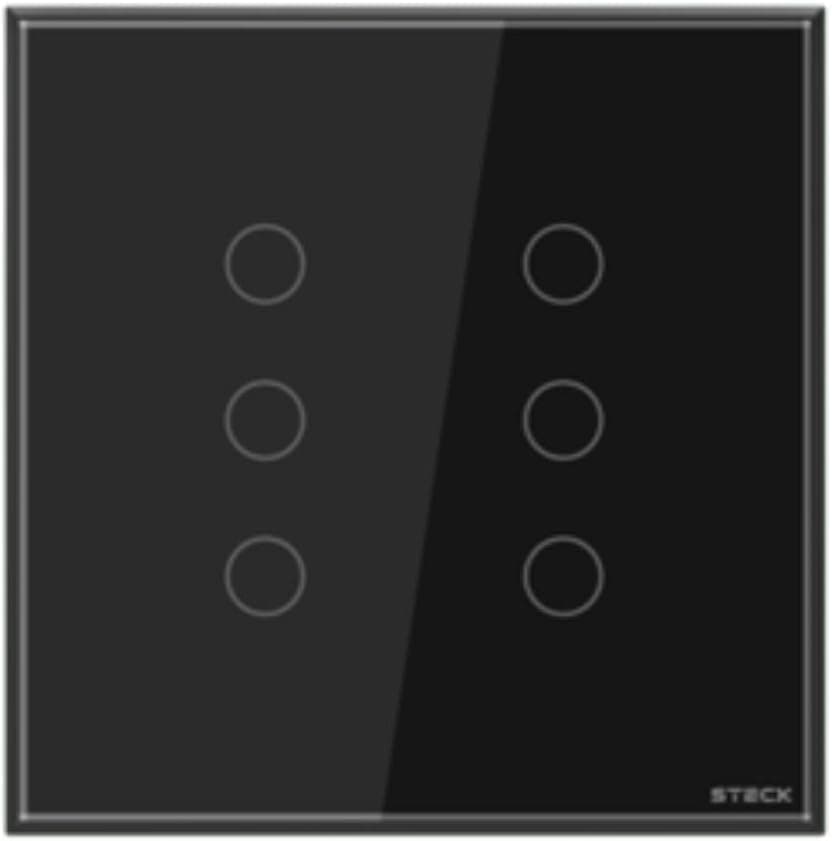 Interruptor Inteligente Touch Wi-Fi Steck SINT6P2 4x4 6 Módulos Preto