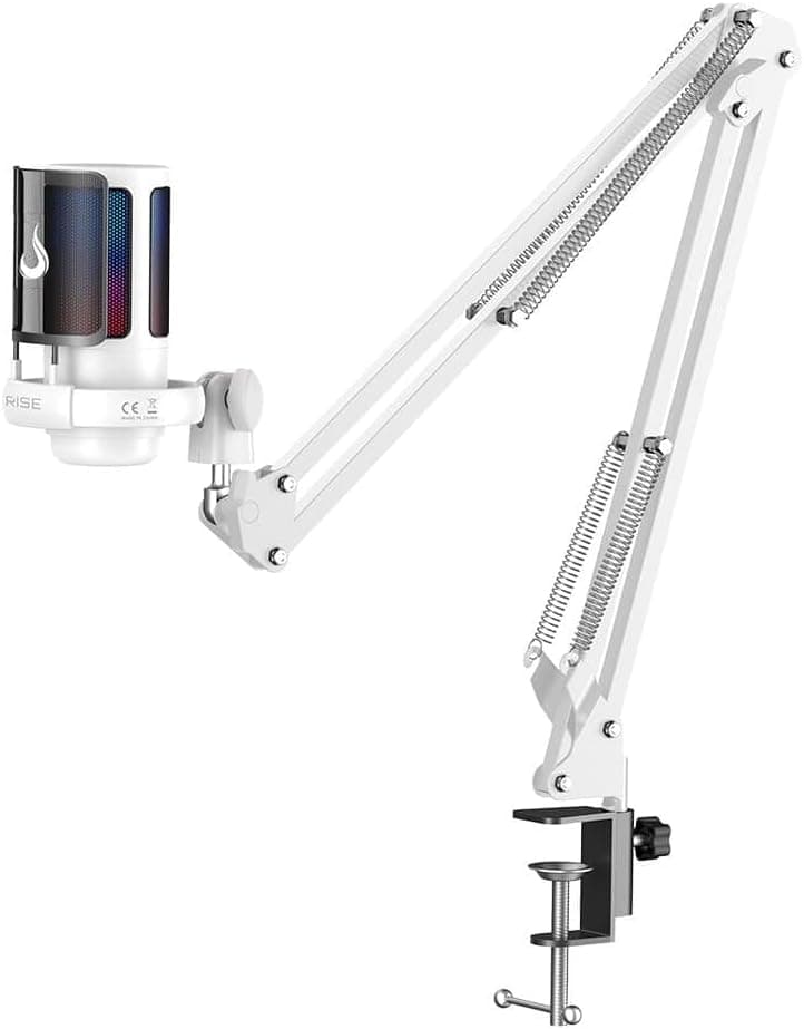 Microfone Gamer Rise Mode Elite 08 RGB, com Suporte de Mesa, USB-C, White