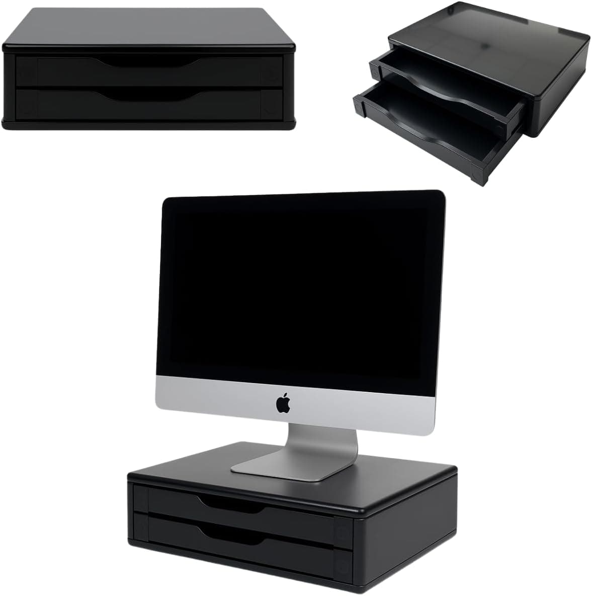 Suporte para Monitor de Mesa com 2 Gavetas Black Piano