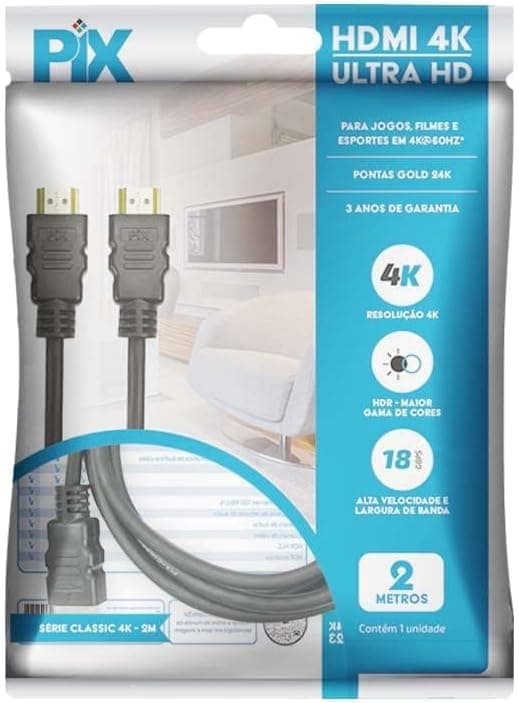 Cabo HDMI PIX Gold 2.0 2 m, Preto