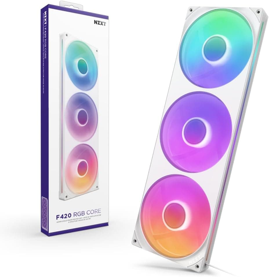 Fan Gamer NZXT F420 RGB Core Triplo Branco Corpo Único 3x140mm PWM 2000 RPM