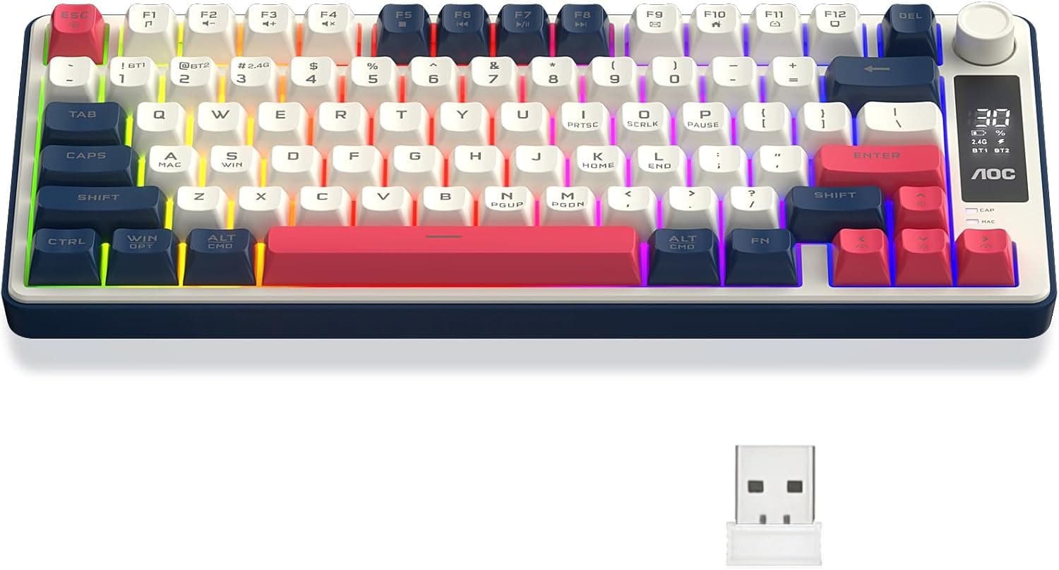 AOC GK280 Teclado Gamer Sem Fio 70%, Bluetooth Trimodo /2.4 GHz/USB-C