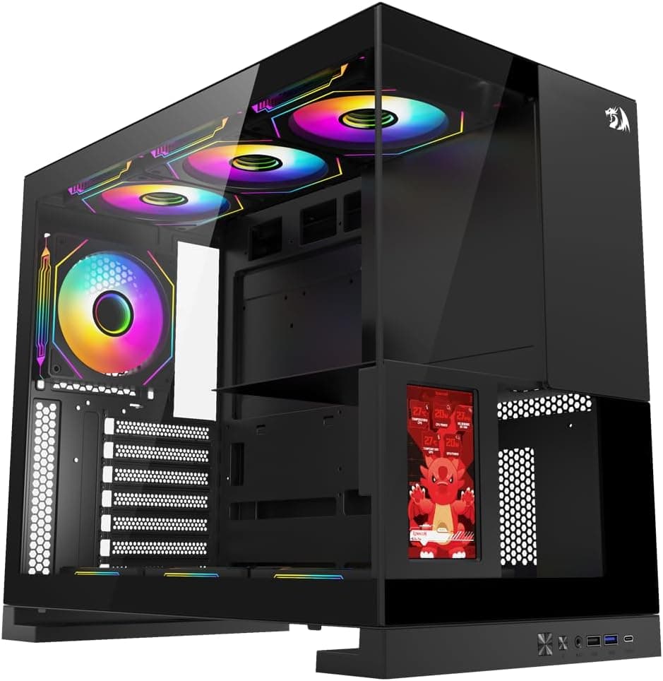 Gabinete Gamer Redragon Eternal Pro Preto Sem Fans com Tela Lcd Ca-613B