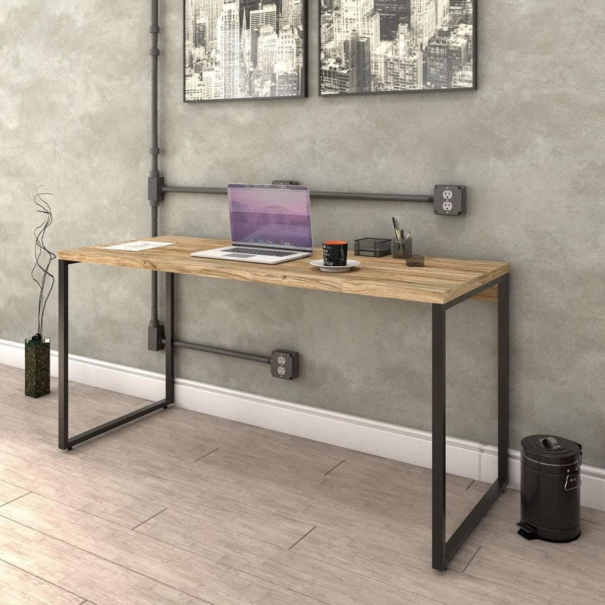 Mesa Escrivaninha Compace Kuadra ME150-E10 150 cm Carvalho / Estrutura Preta