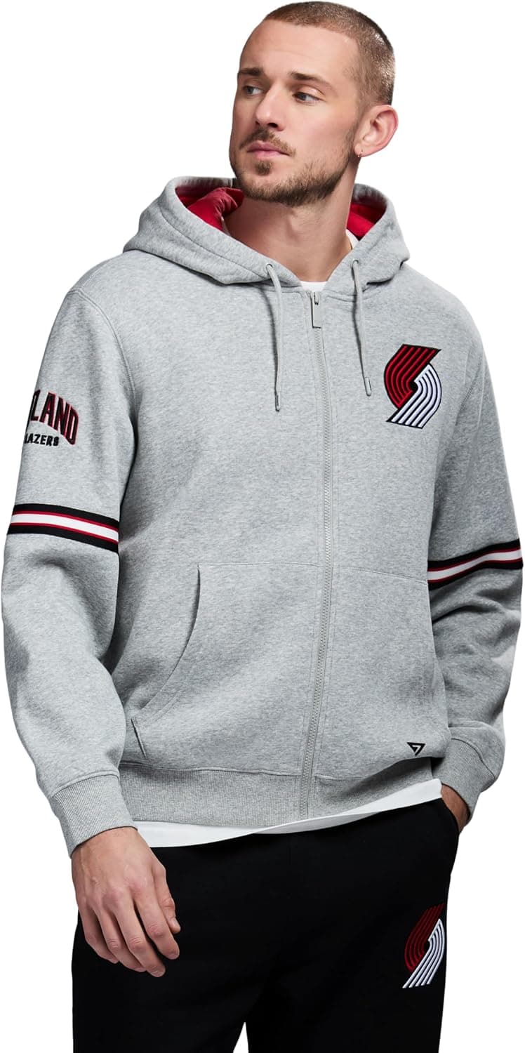 Moletom Masculino com Capuz e Zíper GAME 7 x NBA Portland Trail Blazers Cinza Mesclado X-Large