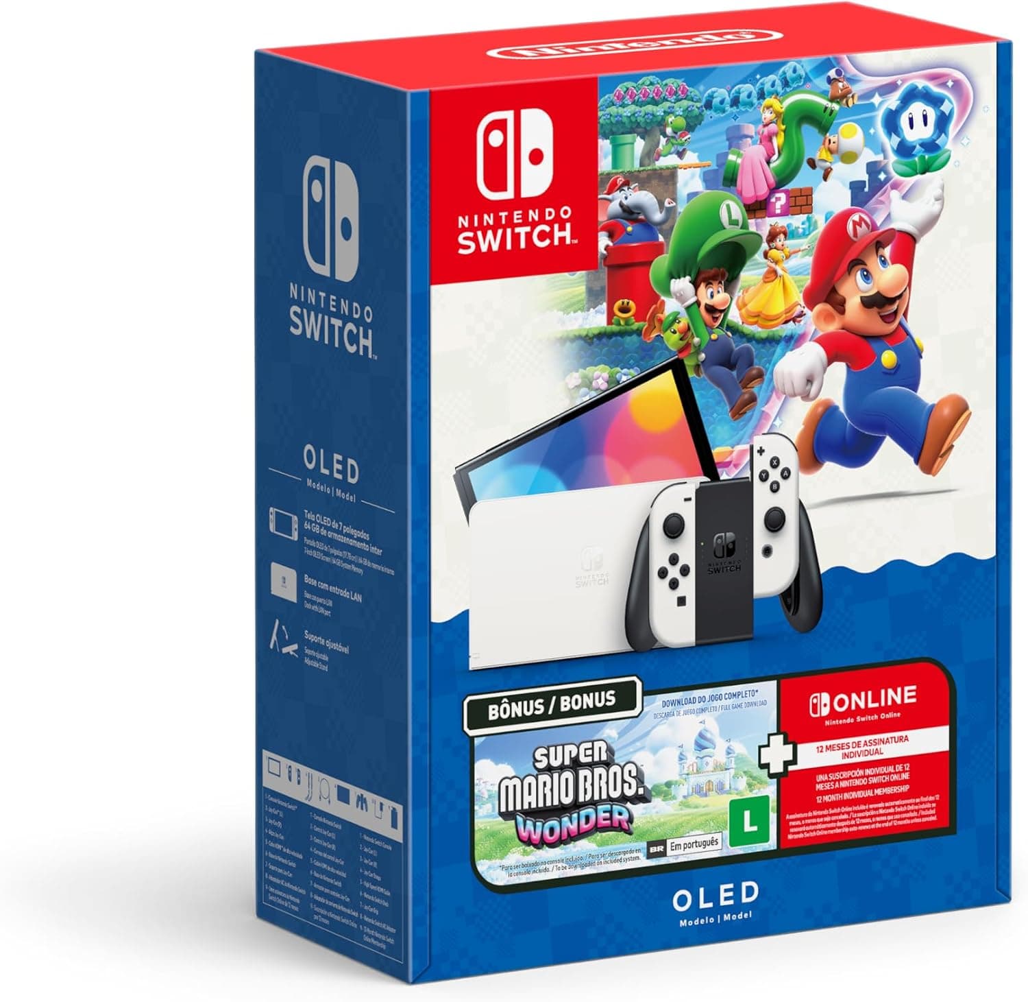 Nintendo Switch OLED Branco + Super Mario Bros. Wonder + 12 meses Nintendo Switch Online