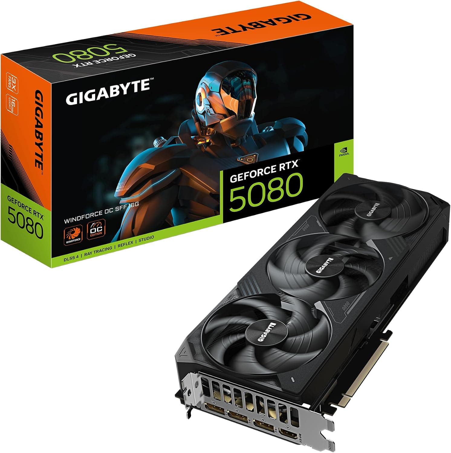 Placa de Vídeo Gigabyte GeForce RTX 5080 WINDFORCE, 16GB, GDDR7 - GV-N5080WF3OC-16GD