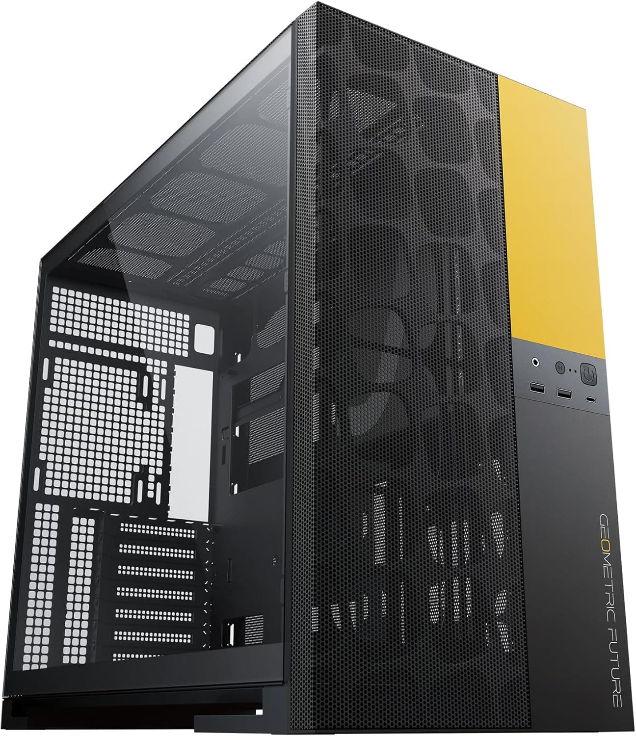 Gabinete Gamer Geometric Future Model 5 Vent Preto e Amarelo Sem Fans
