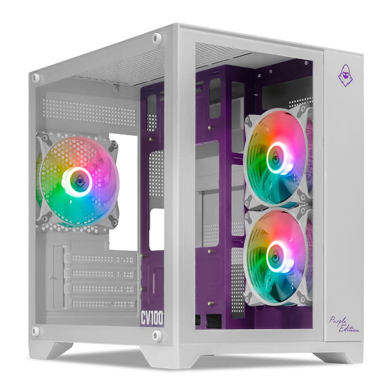 Gabinete Gamer Mancer CV100 Purple Edition, Mid-Tower, Com 3 Fans, Branco, MCR-CV100-PEW