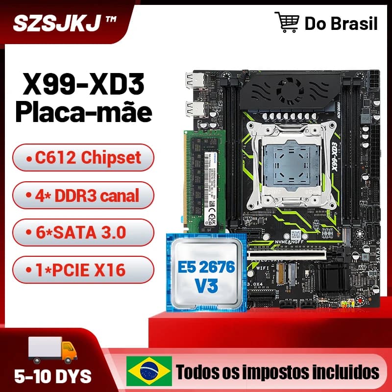 Kit Xeon E5-2676 v3 + Placa Mãe SZSJKJ X99-XD3 + 16GB DDR3