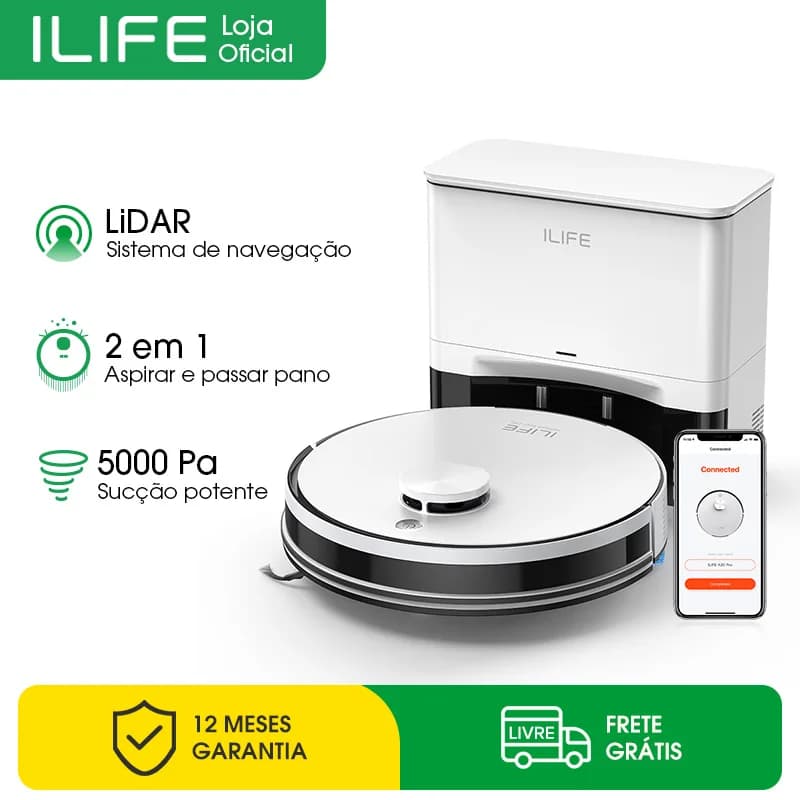 Robô Aspirador ILIFE A30 PRO e Mopa com 5000Pa de Potência, Autoesvaziamento