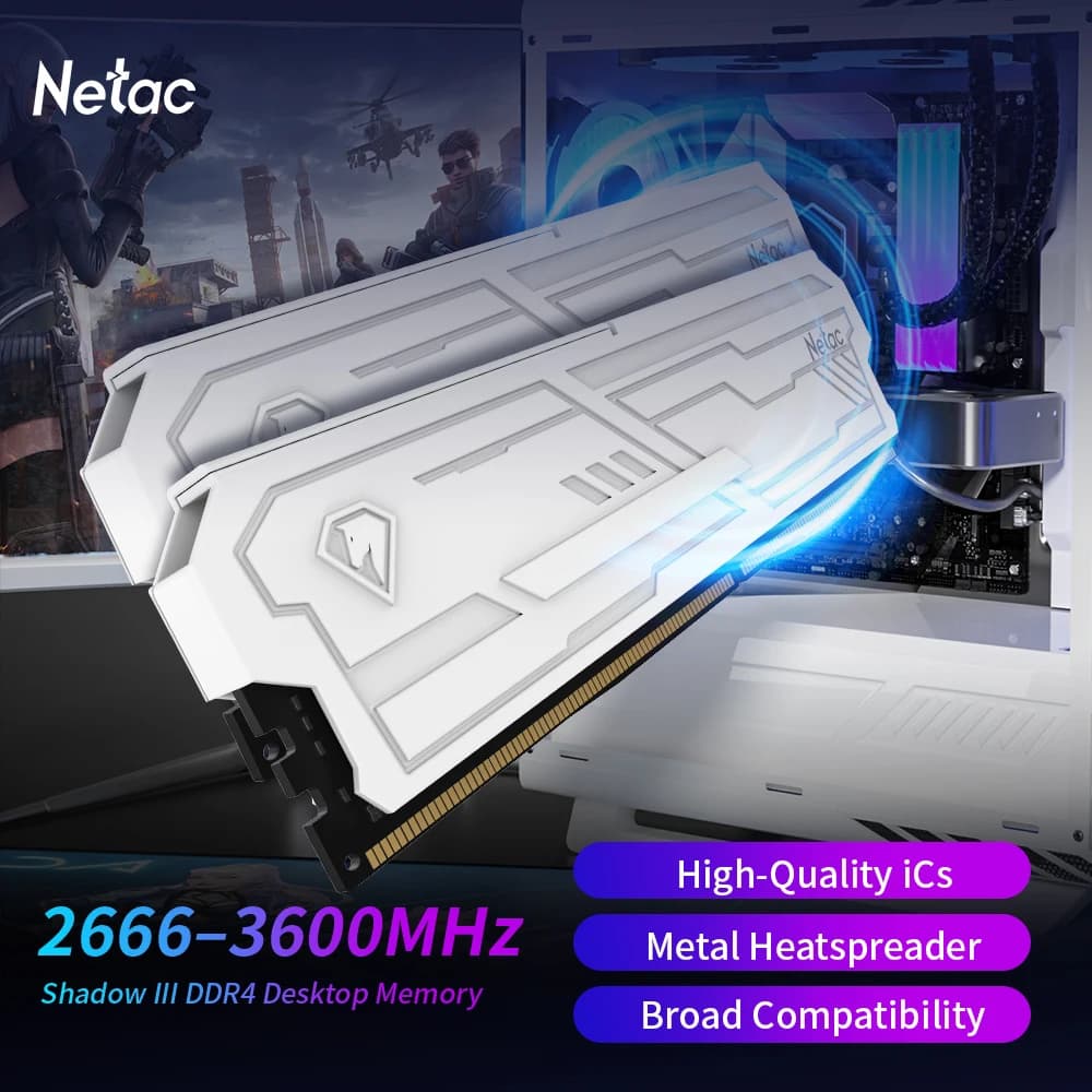 Memória RAM Netac 32 GB (2x16 GB) DDR4 3200 MHz Branca