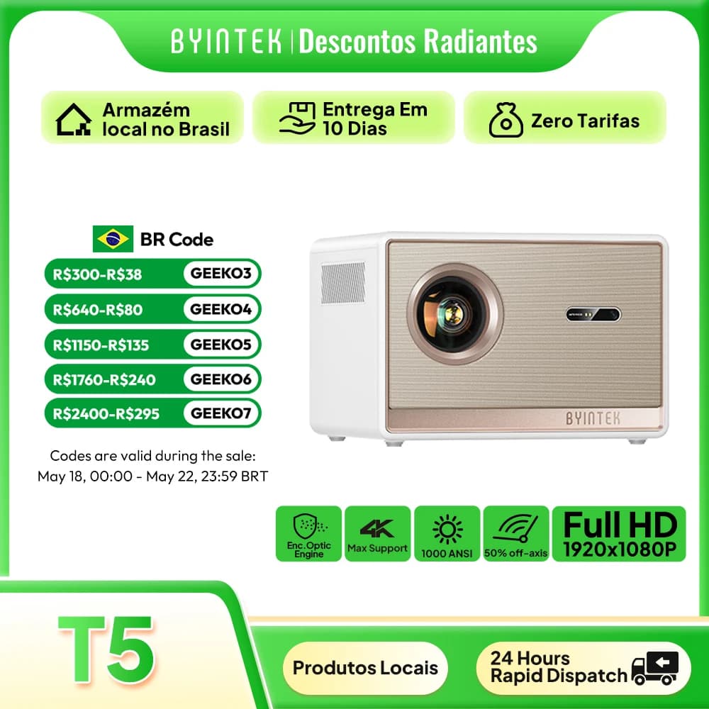 BYINTEK Projetor T5 4K Full HD 1080P Home Theater WiFi Android Samrt TV Cinema