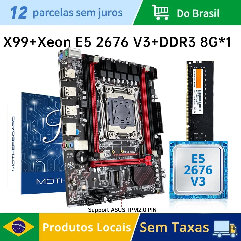 Kit Xeon E5-2676 v3 + Placa Mãe MOUGOL X99 + 8GB DDR3