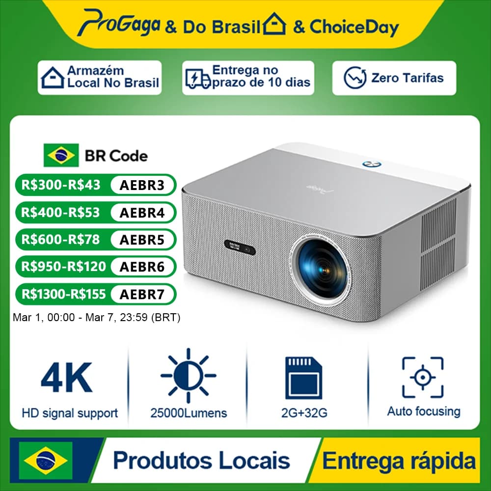 Projetor Progaga Pg610W com Wifi, HDR+ 25.000 Lumens, Android, Laser TOF