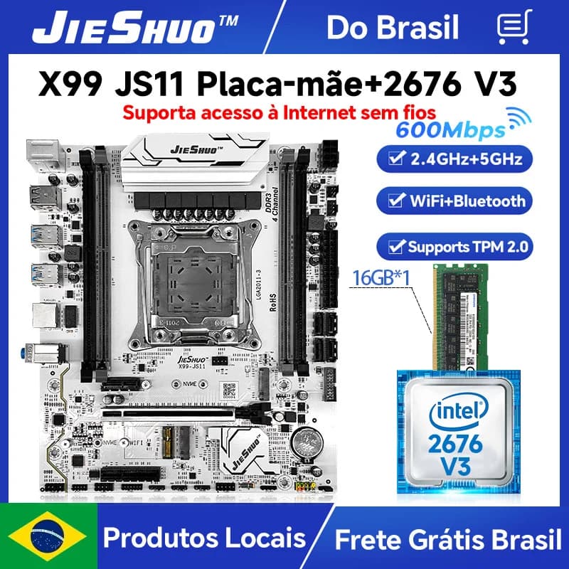 Kit Xeon E5-2676 v3 + Placa Mãe Jieshuo X99-JS11 White ARGB + 1x16GB DDR3