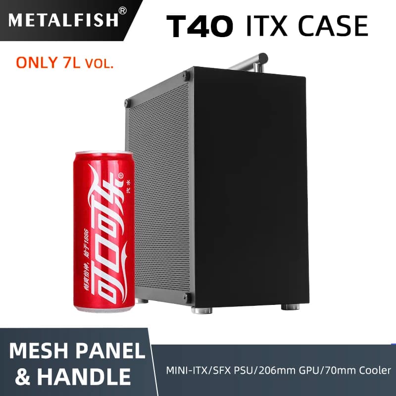 Gabinete Metalfish T40 Preto Mesh 7L com Riser PCIe 3.0