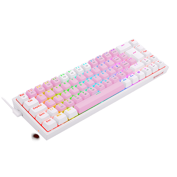 Teclado Mecânico Redragon Castor 66% ABNT2 Rosa com Branco Switch Marrom